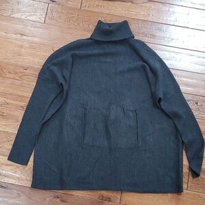 Tahari merino wool blend charcoal turtleneck dress